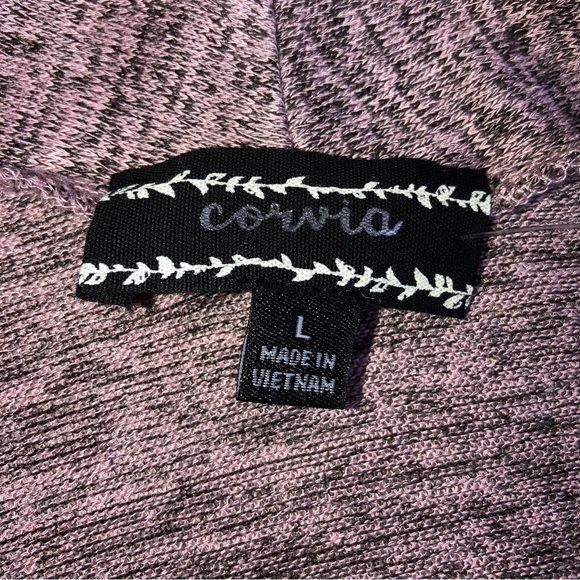 Corvia Long Line Open Cardigan Size L NWT Pink Black Marled Button Tab Sleeves - Picture 2 of 10